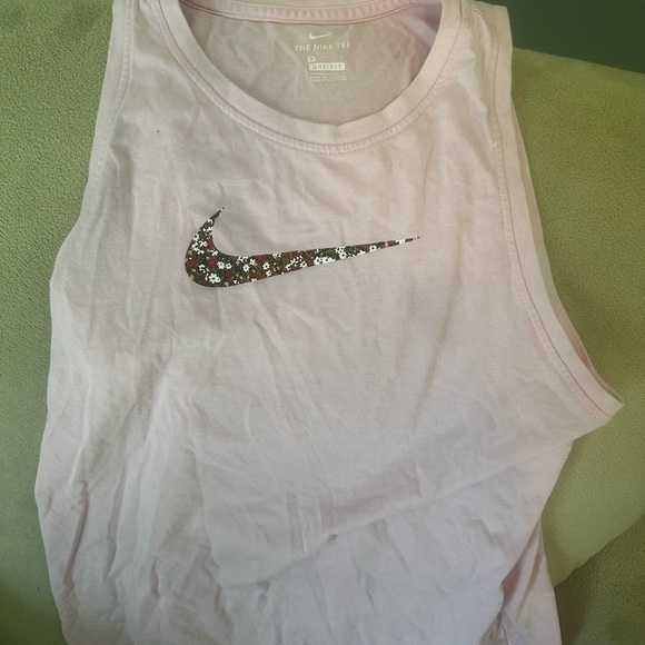 Medium Light Pink Nike Tank with floral swoosh. Good condition. - Picture 2 of 5